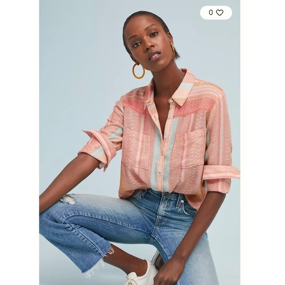 Maeve Tops - Maeve Anthropologie Top Women Size 0 Pink Calipatria Stripe Button‎ Down Boho